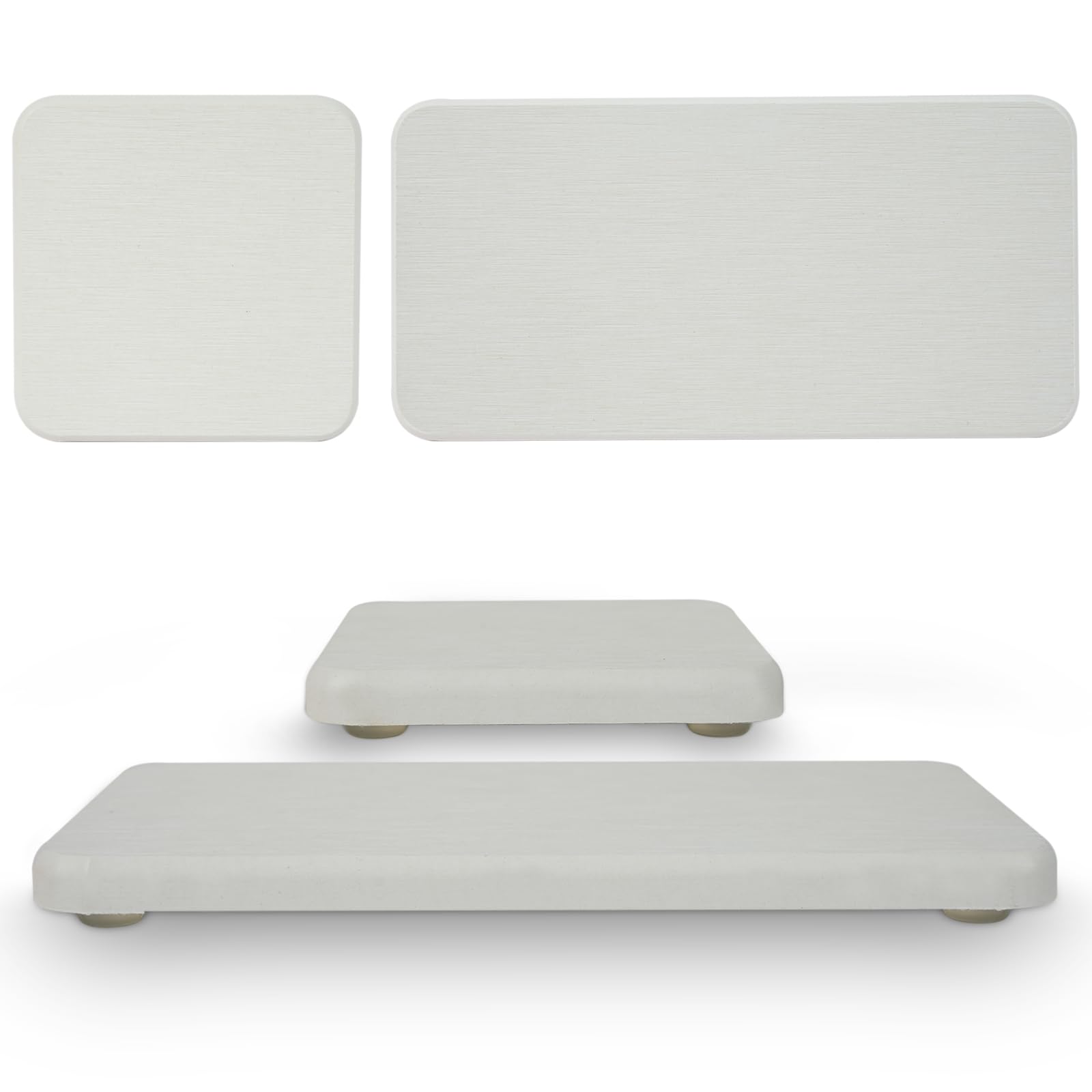 Soap Dishes, 4-Set Water Absorbent Diatomite Earth Drying Mats - 2 Large & 2 Small Trays with Anti-Slip Pad, Sandpaper. Ideal fo