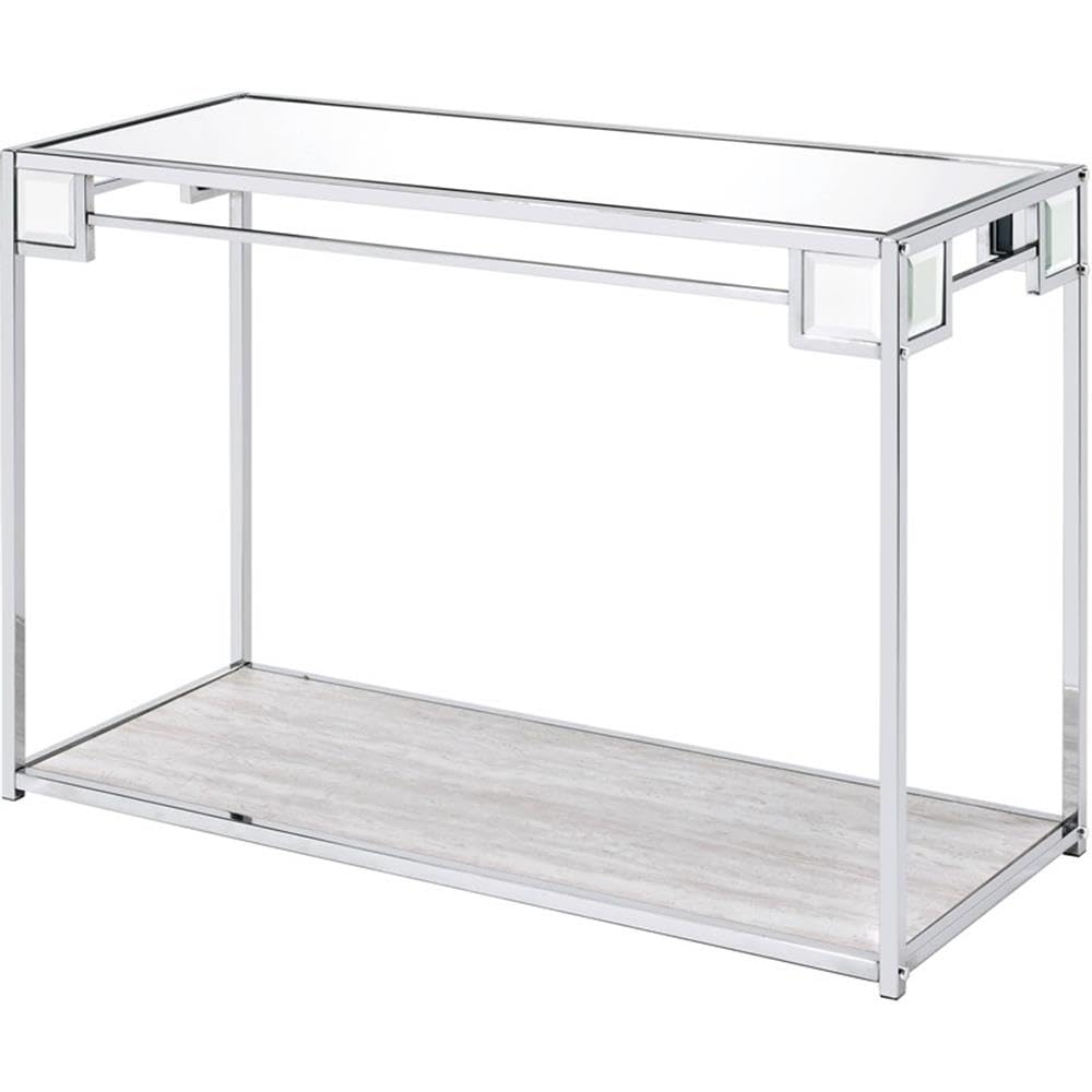 Acme Asbury Mirrored Top Metal Frame Console Table in Mirrored and Chrome