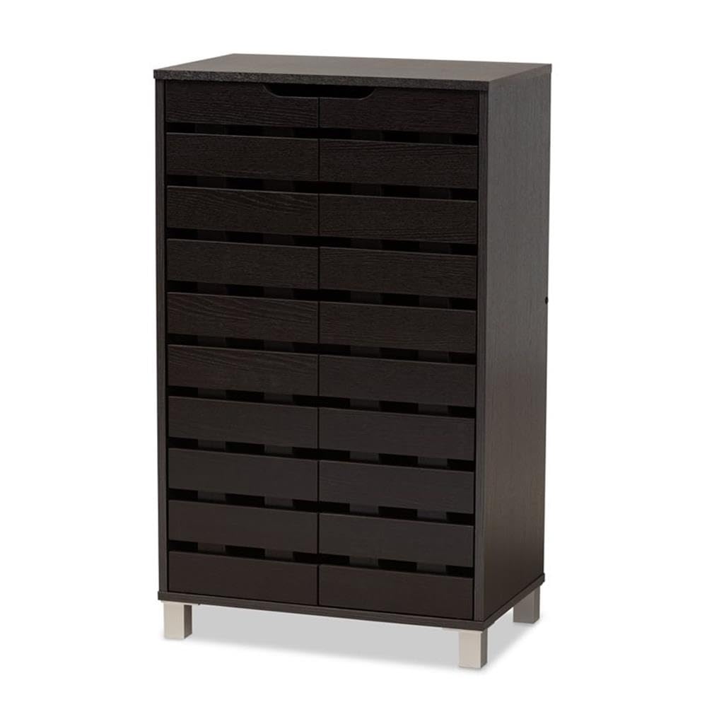 Baxton Studio Ernest Modern and Contemporary Dark Brown Finished Wood 2-Door Shoe Storage Cabinet