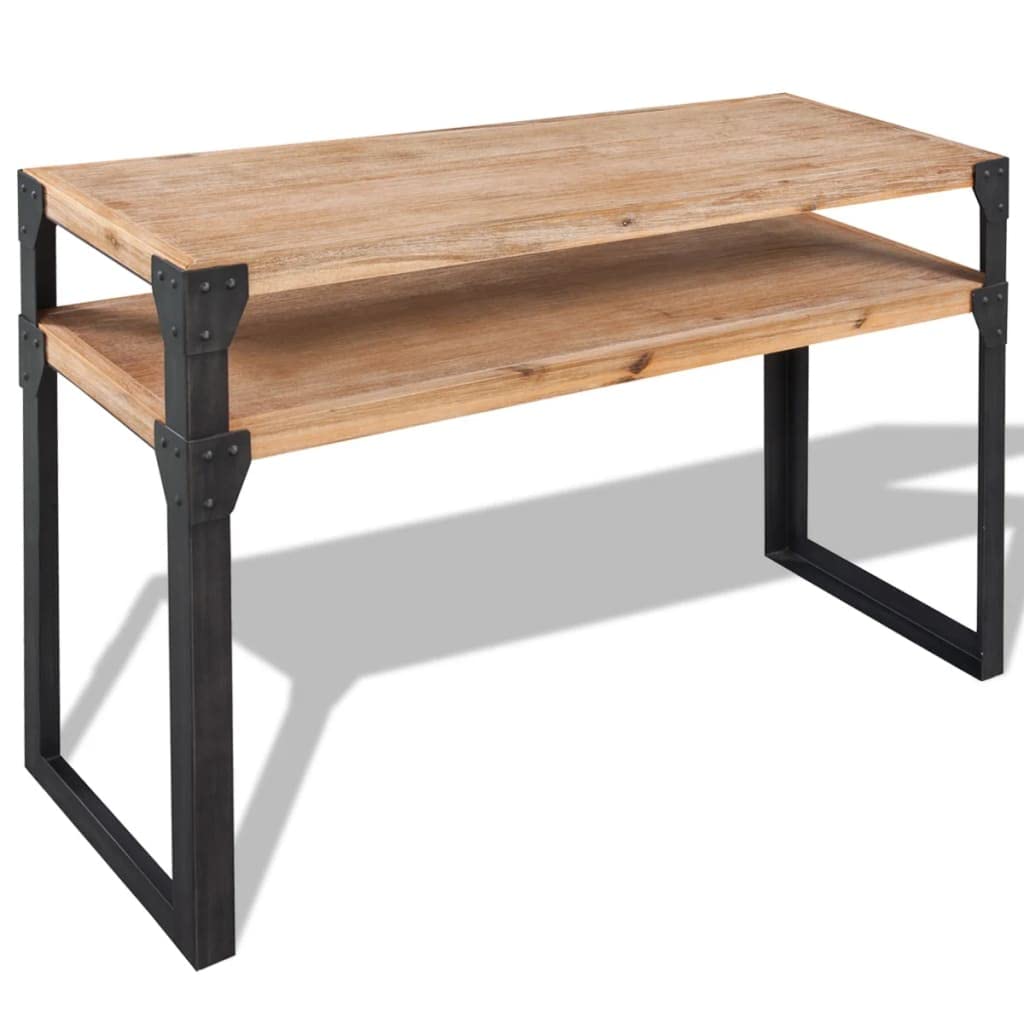 vidaXL Solid Acacia Wood Console Table - Industrial Style, Durable Construct, Brown - Features Shelf for Additional Storage