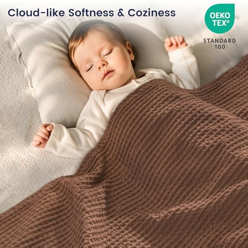 Phf 100% Cotton Waffle Weave Blanket Queen Size 90'X90'-Lightweight Washed Soft Breathable Blanket For All Season - Perfect Blanket Layer For Couch Bed Sofa-Elegant Home Decoration - Cappuccino