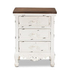 Baxton Studio Levron Classic and Traditional Walnut Brown and Antique White Finished Wood 3-Drawer Nightstand