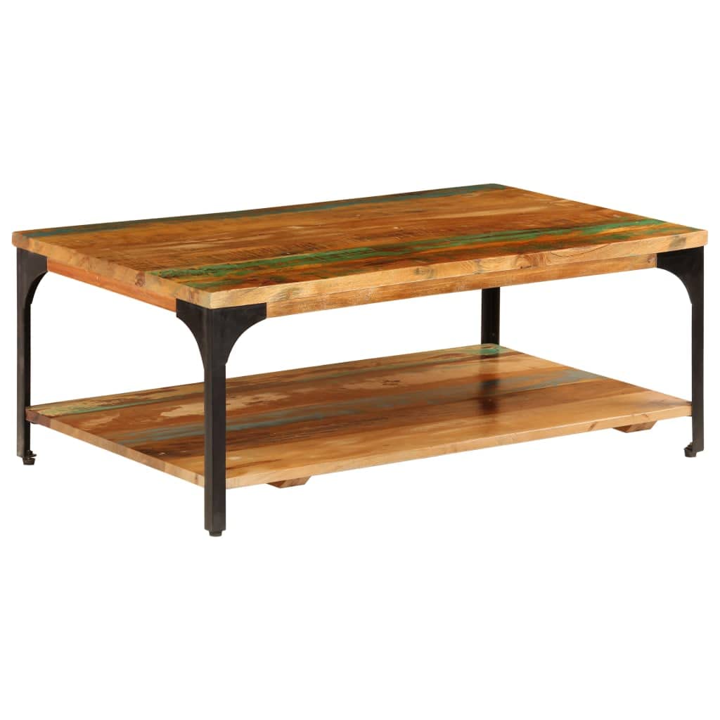vidaXL Fully Handmade Rectangular Coffee Table - Solid Reclaimed Wood & Power-Coated Steel - 39.4&quot;x23.6&quot;x13.8&quot; with Shelf for Storage