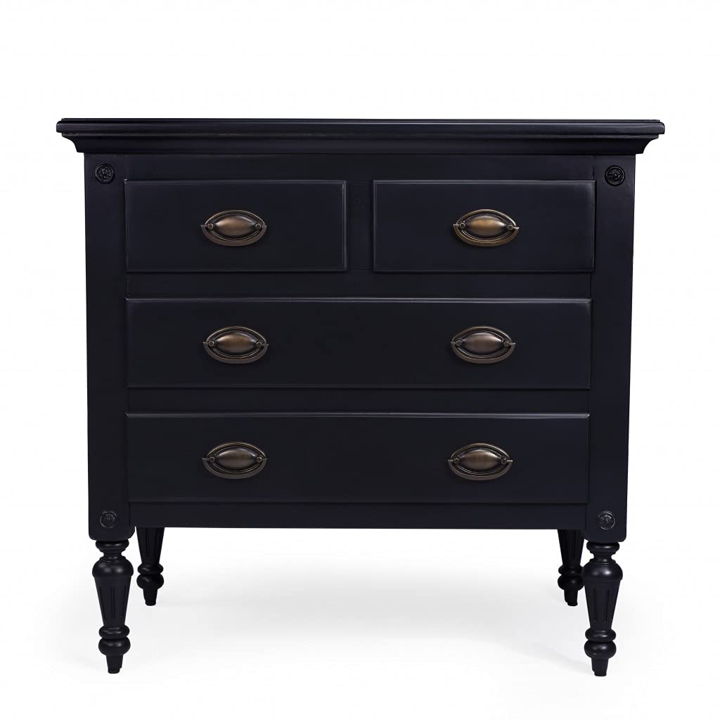 HomeRoots Mango Wood Solids, MDF, Mindi Veneer, Bronze Easterbrook Black 4 Drawer Chest