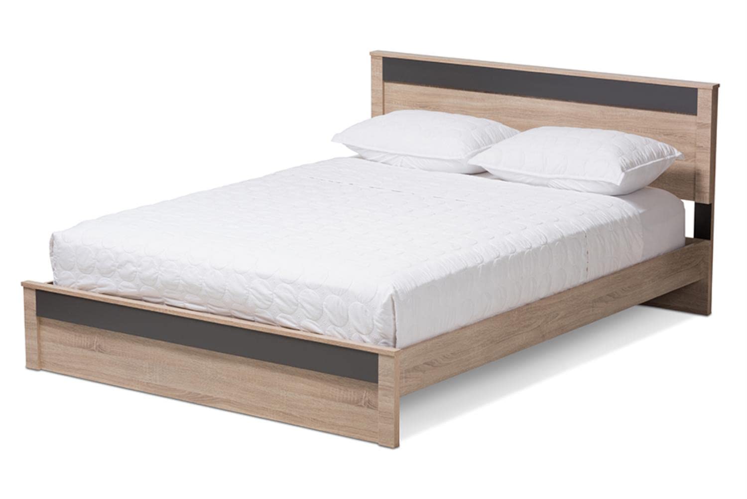 Baxton Studio Jamie Two-Tone Wood Queen Platform Bed In Oak And Dark Gray