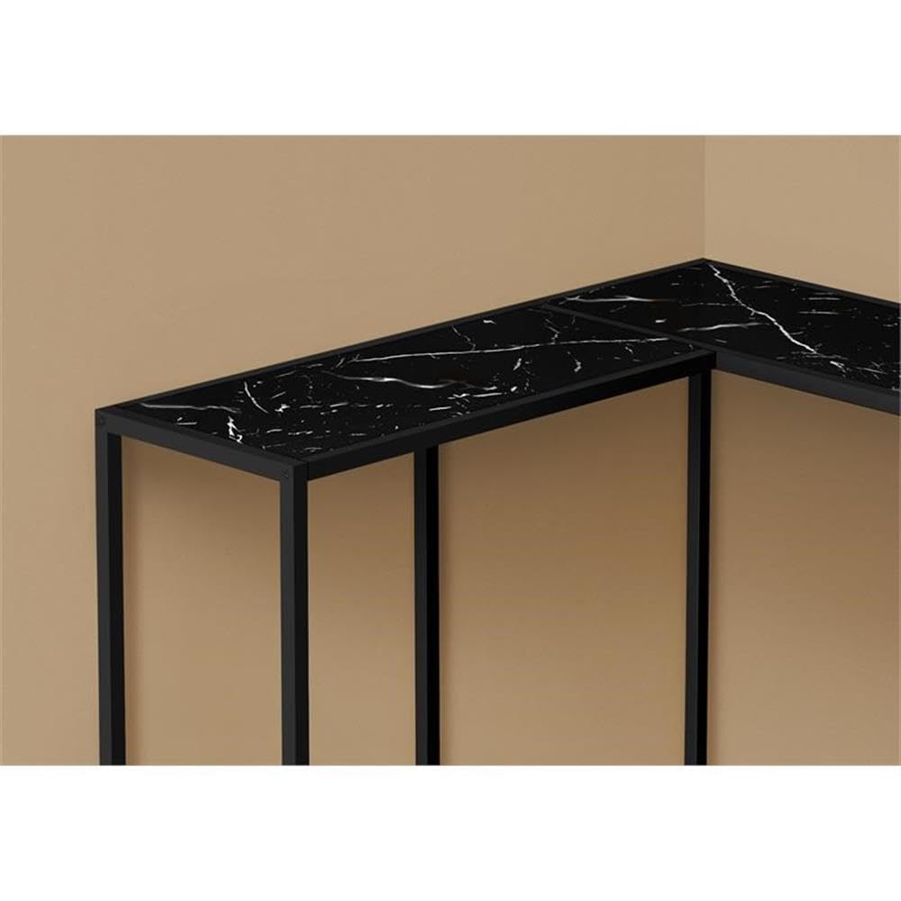 Monarch Specialties 2158 Accent Table, Console, Entryway, Narrow, Corner, Living Room, Bedroom, Laminate, Contemporary, Modern Table-36, 36&quot; L x 36&quot; W x 32&quot; H, Black Marble-Look/Black Metal