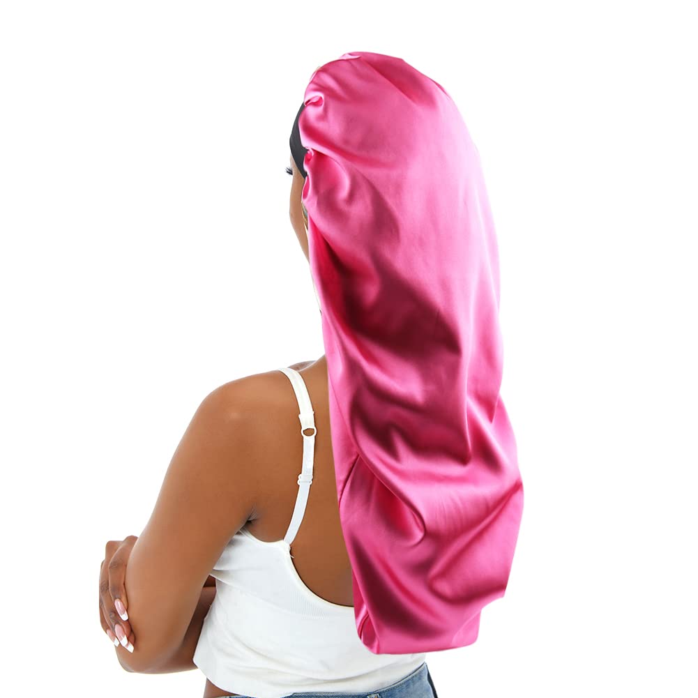 Sent Hair Extra Large Satin Bonnet Sleep Cap for Women, Double Layer Silky Hair Bonnet with Tie Band for Braids/Curly/Long Hair 