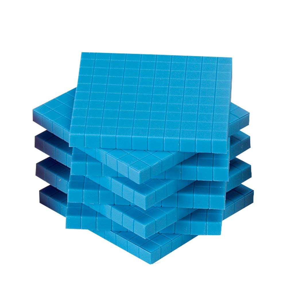 Hand2Mind Blue Plastic Base Ten Blocks Flats Set, Place Value Blocks, Counting Cubes For Kids Math, Base Ten Blocks Classroom Se