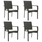 vidaXL Modern 5 Piece Patio Dining Set - Black Poly Rattan Outdoor Furniture with Cream White Cushions, Tempered Glass Tabletop for Garden, Patio, Lounge Area