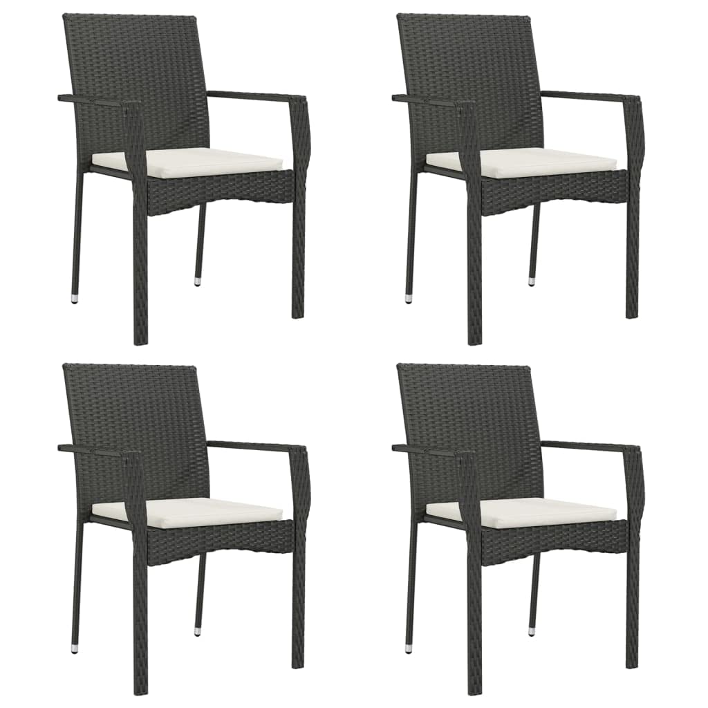 vidaXL 5pc Black PE Rattan and Powder-Coated Steel Patio Dining Set with Cream Cushions and Tempered Glass Table + Easy Assembly
