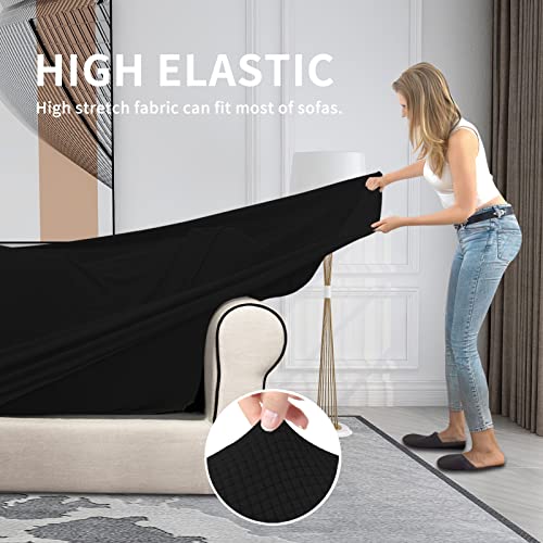 Easy-Going 3 Pieces Stretch Oversized Loveseat Couch Cover For 2 Cushion Couch Sofa Cover For Dogs Washable Sofa Slipcover Elastic Furniture Protector For Pets (Black, Oversized Loveseat)