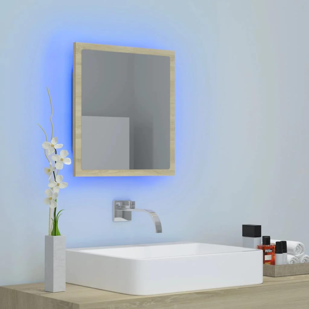 Vidaxl Led Bathroom Mirror Vanity Unit Washroom Wall Furniture Interior Hallway Bedroom Laundry Room Dressing 15.7&quot; Sonoma Oak Acrylic