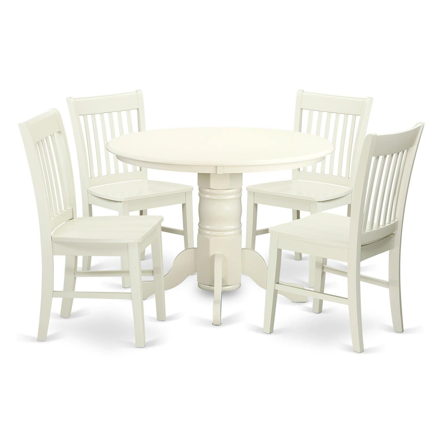 East West Furniture Shno5-Whi-W 5 Piece Shelton Set With One Round Dinette Table And Four Dinette Chairs With Solid Wood Seat In A Beautiful Linen White Finish. Round/Linen White/Wood Seat
