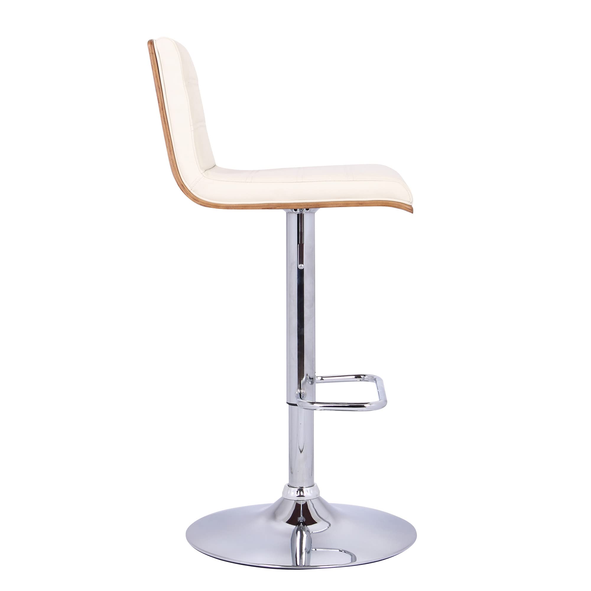 HomeRoots Chrome, Wood, Faux Leather/Leatherette Cream Faux Leather Walnut and Chrome Adjustable Swivel Bar Stool