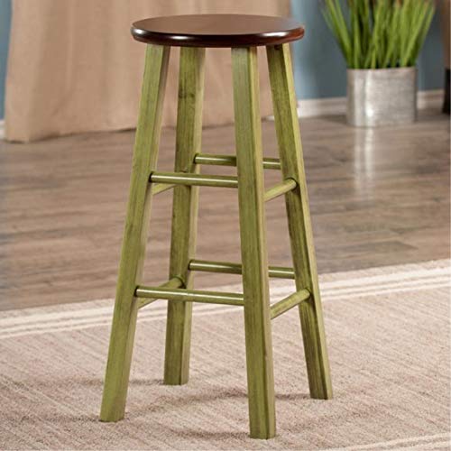 Ergode Wood Ivy 29' Bar Stool - Rustic Green Finish, 13' Round Walnut Seat - Stable, Comfortable, and Versatile - Perfect for Kitchen or Family Room - No Assembly Required