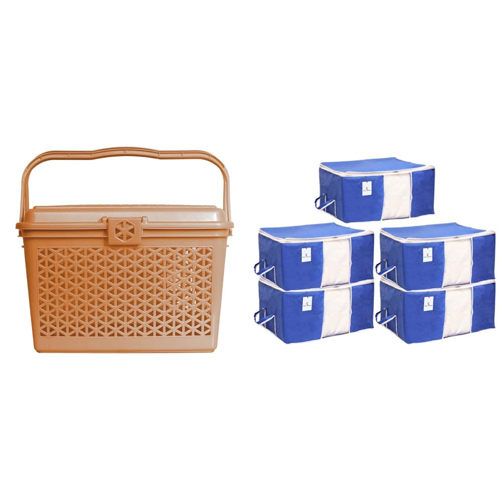 Kuber Industries Plastic Trendy Shopping Storage Basket With Handles  Big Bin For Shower, Closet, + Underbed Storage Bag, Stora