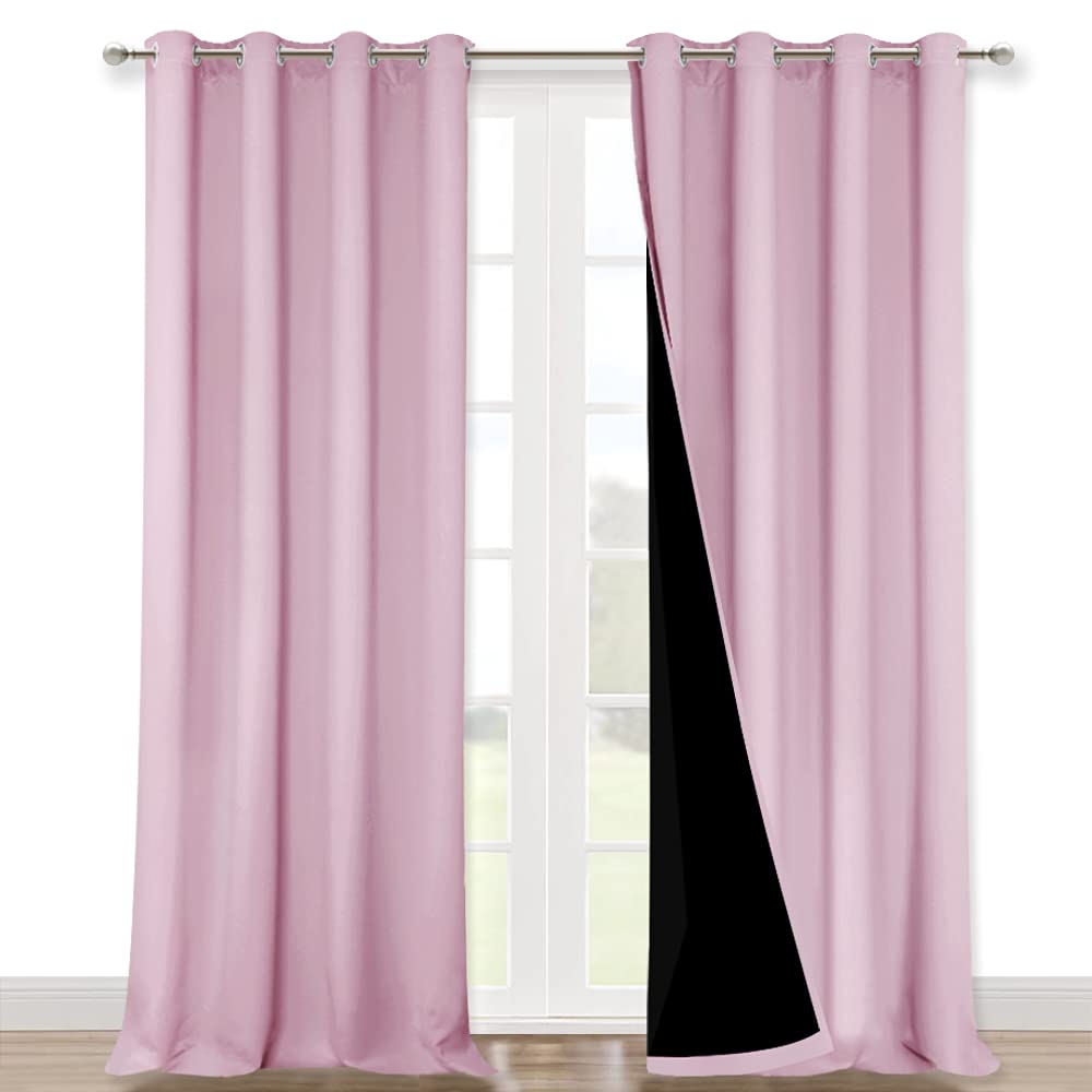 Nicetown 100% Blackout Window Curtain Panels, Heat And Cold Blocking Drapes With Black Liner For Nursery, 102' Thermal Insulate