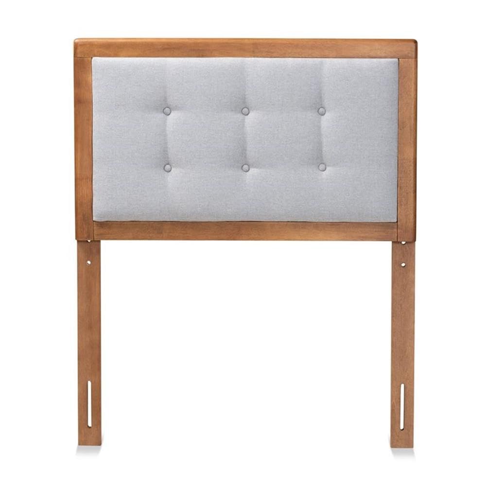 Baxton Studio Sarine Mid-Century Modern Light Grey Fabric Upholstered and Walnut Brown Finished Wood Twin Size Headboard