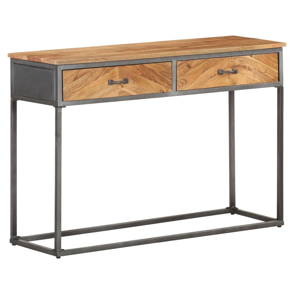 vidaXL Industrial Console Table, Solid Acacia Wood with Steel Base, Rectangular Shape with Ample Storage Space, Unique Wood Grains, Brown, 43.3&quot;x13.8&quot;x29.5&quot;