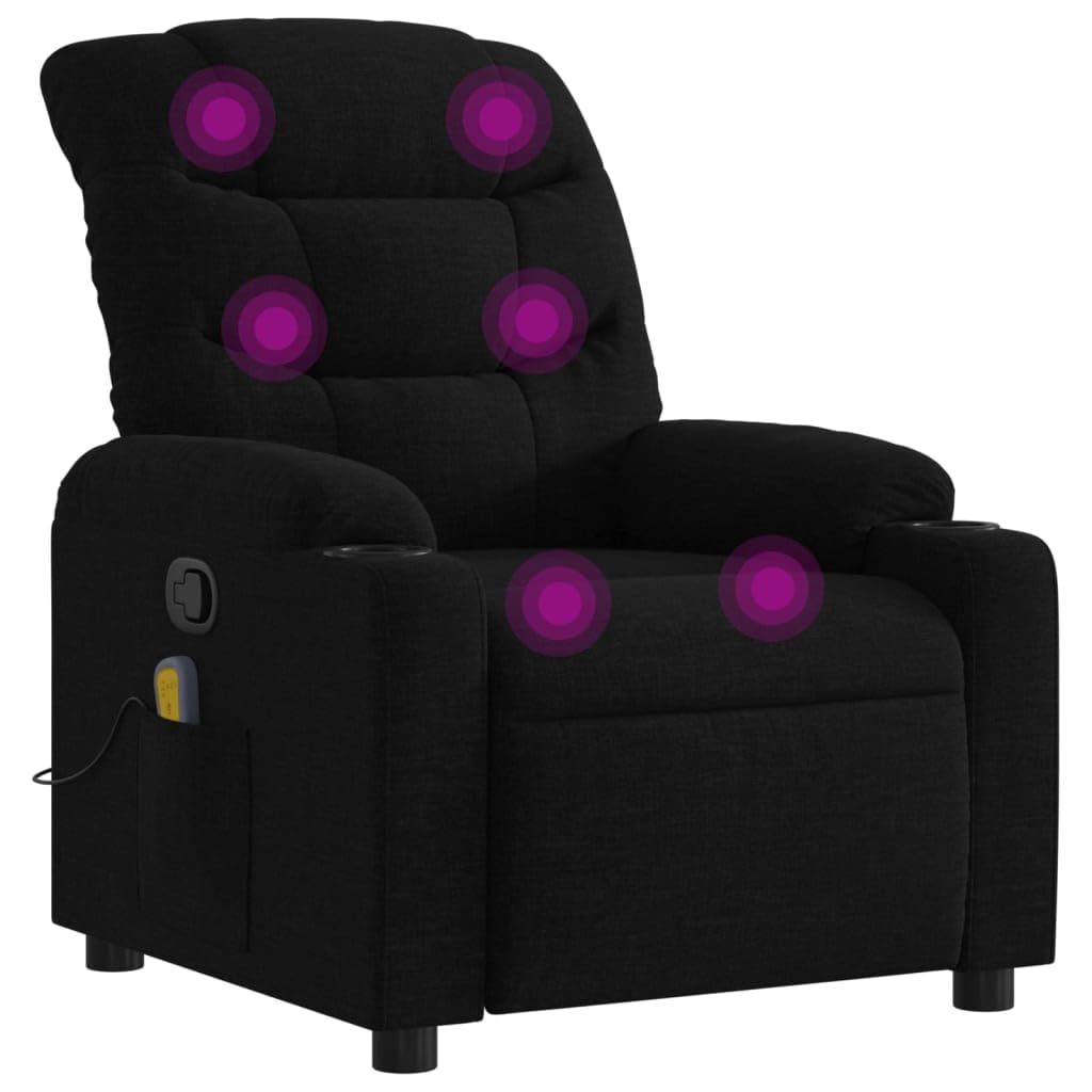 vidaXL Massage Recliner Chair - Black Fabric, 6-Point Vibration Massage, Manual Recline to 135 Degrees, Cozy and Comfortable, Ideal for Living Room, Bedroom, or Lounge Areas with Cup Holders and S...