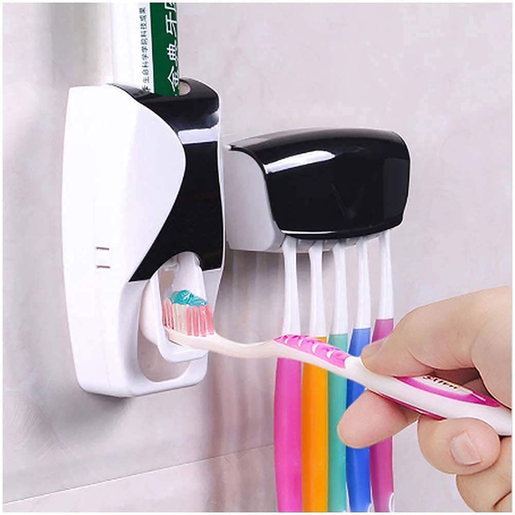 Nixby Plastic Wall Mounted Toothpaste Dispenser Squeezer With Detachable 5 Hole Toothbrush Holder (Standard, Multicolour)