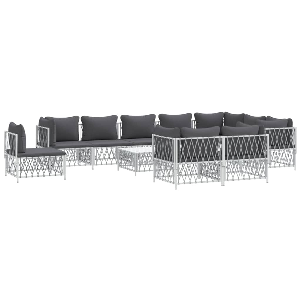 vidaXL 11-Piece Modern Patio Lounge Set – White Steel Frame, Woven Fabric, Flexible Modular Design, Comfortable Seating with Cushions