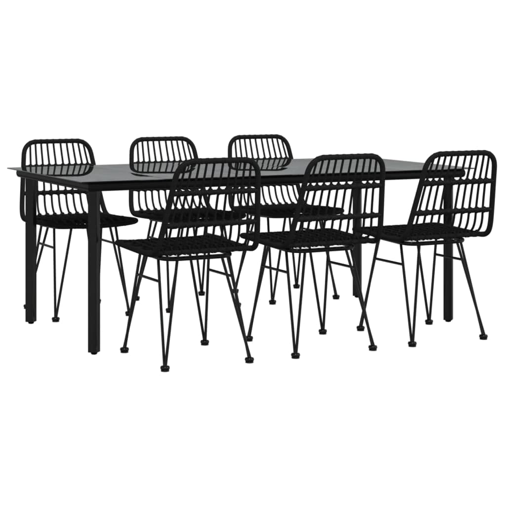 vidaXL Patio Dining Set 7 Piece, Rattan Patio Conversation Set, Outdoor Furniture Set for Porch Patio Deck Balcony, Modern Style, Black Poly Rattan