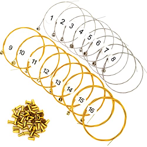 Inknote Lyre Harp A Sets Of 16 Lyre Harp Strings Replacement Metal String With 50 Pcs Gold Brass Hollow Rivets Set For Lyre Harp