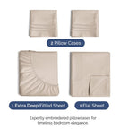 Extra Deep Pocket Cal King Sheets - 4 Piece Breathable & Cooling Bed Sheets - Hotel Luxury Bed Sheet Set - Soft, Wrinkle Free & Comfy - Easily Fits Extra Deep Mattresses - Deep Pocket Wheat Sheets Set