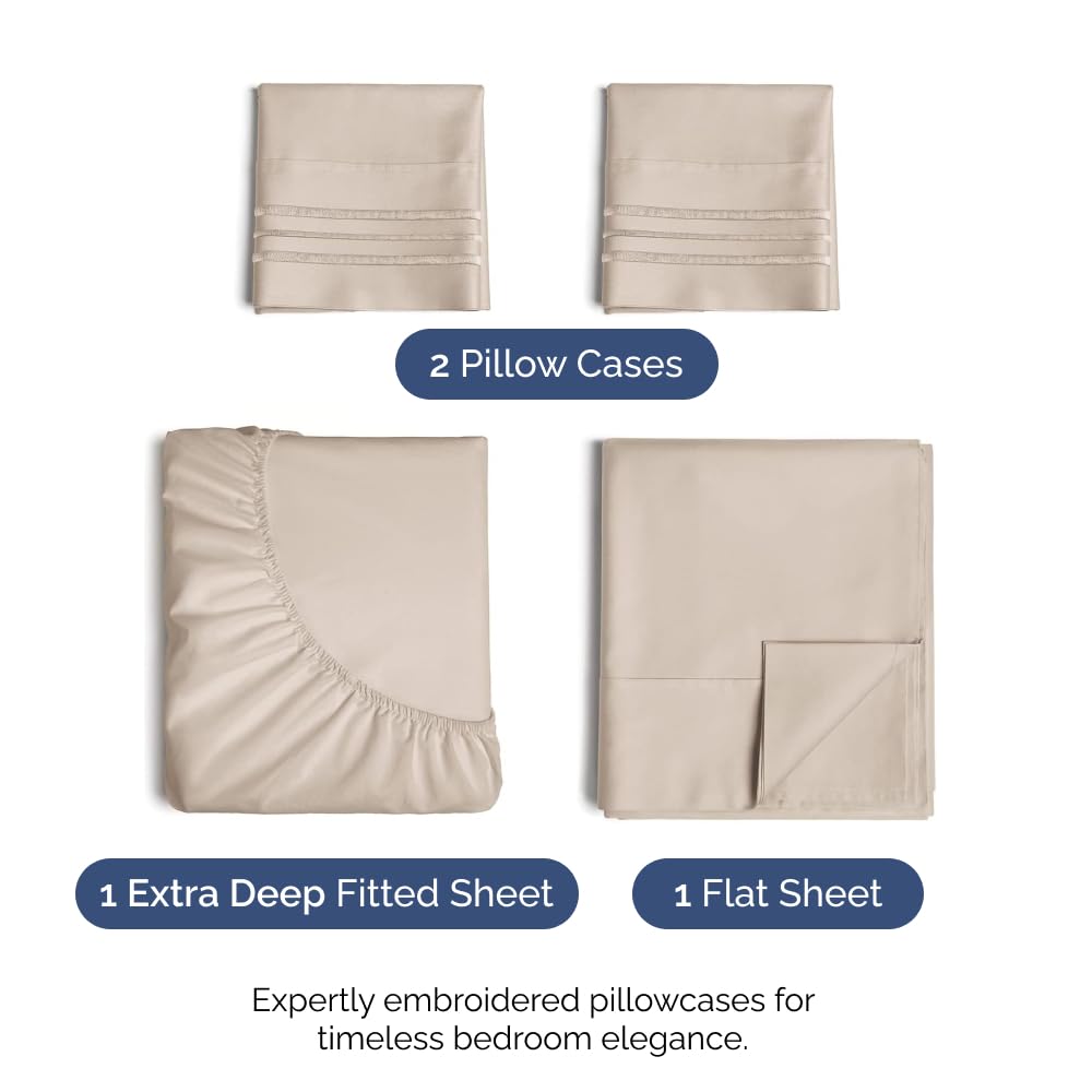 Extra Deep Pocket Cal King Sheets - 4 Piece Breathable & Cooling Bed Sheets - Hotel Luxury Bed Sheet Set - Soft, Wrinkle Free & Comfy - Easily Fits Extra Deep Mattresses - Deep Pocket Wheat Sheets Set