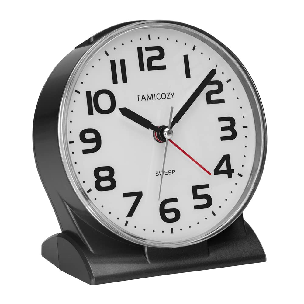 FAMICOZY 4.5'' No Ticking Analog Alarm Clock,Silent Readable for Seniors,Easy to Set,Gradual Rise Alarm,Big Numbers,On/Off Switc