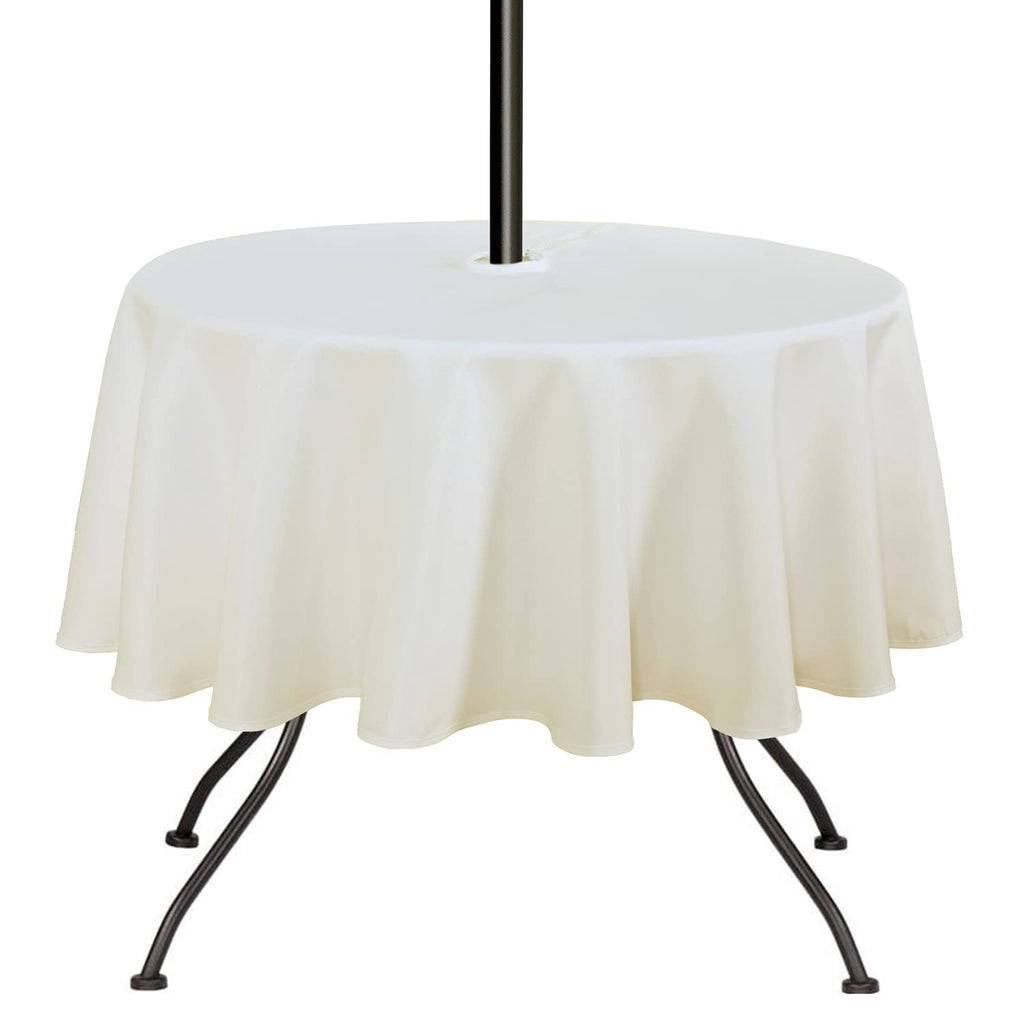 Saraflora Outdoor And Indoor Tablecloth -60 Inch Round Beige Wrinkle Free Washable Waterproof Table Cloth With Umbrella Hole And Zipper Round Table Cover For Spring/Summer/Patio/Picnic/Bbqs/Party