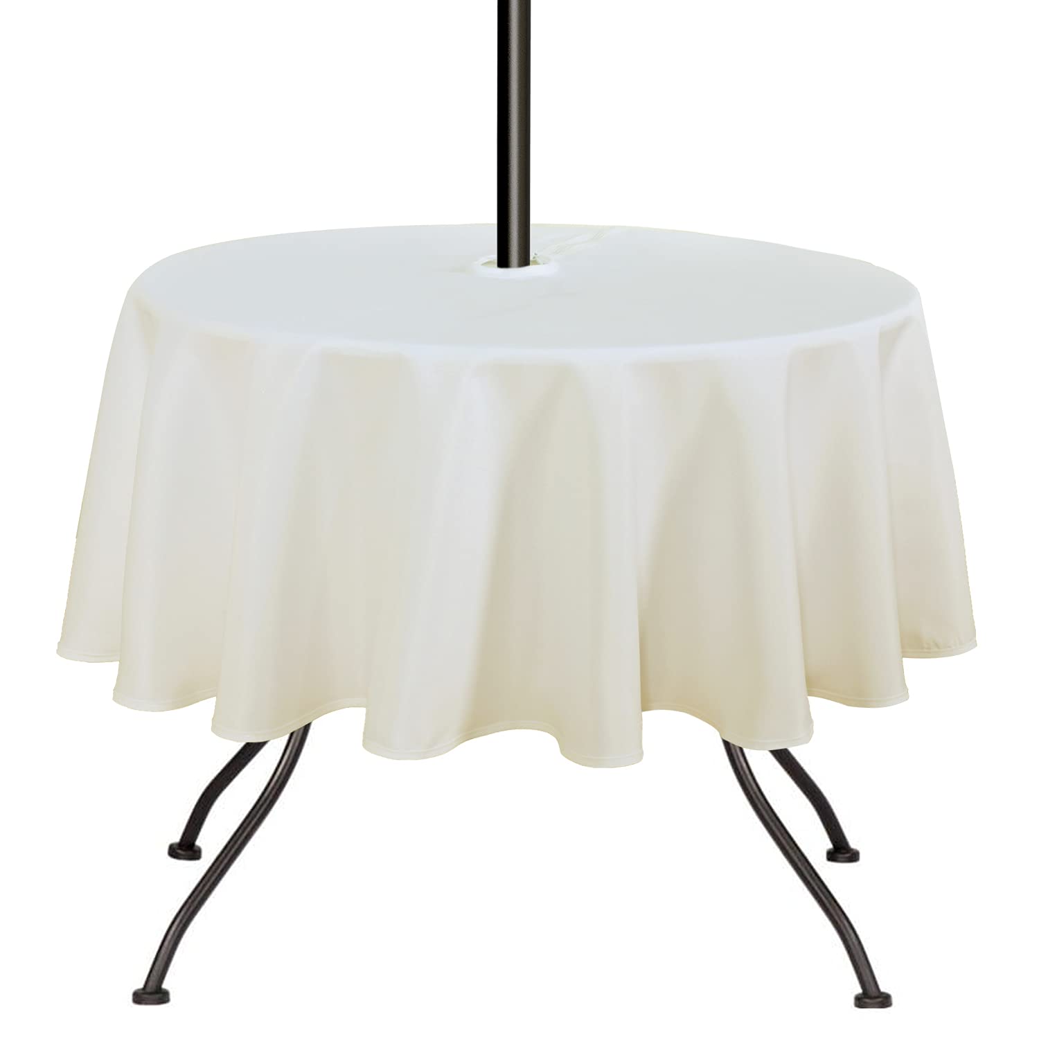 Saraflora Outdoor And Indoor Tablecloth -60 Inch Round Beige Wrinkle Free Washable Waterproof Table Cloth With Umbrella Hole And Zipper Round Table Cover For Spring/Summer/Patio/Picnic/Bbqs/Party