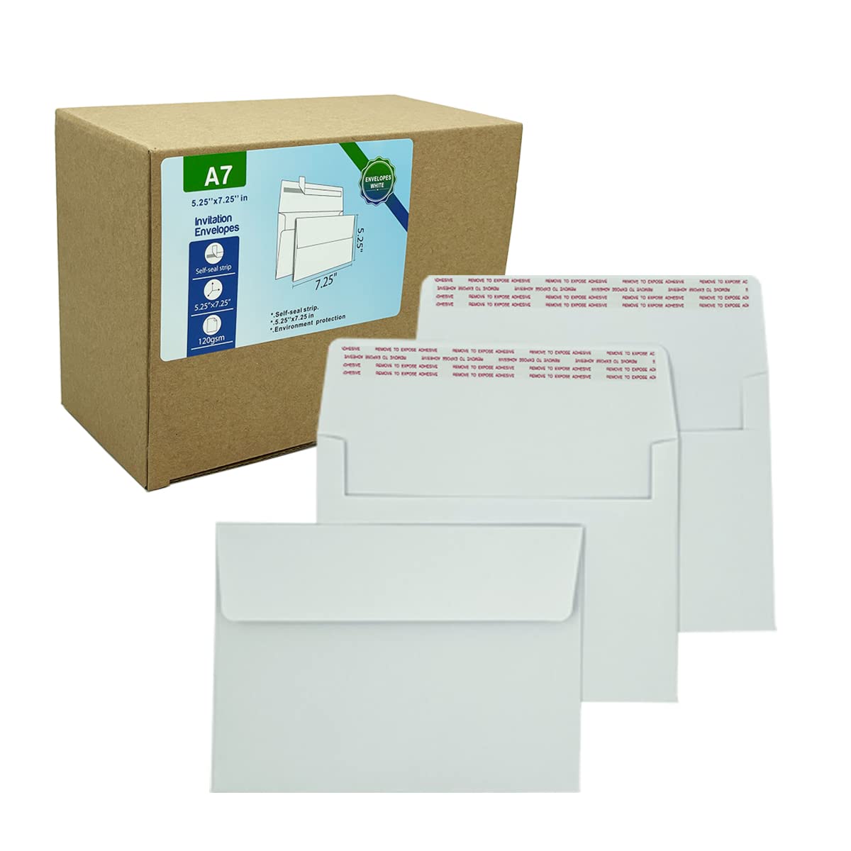 A7 Invitation Envelopes (120 Pcs 5.25X7.25 In) - Windowless Design 120Gsm White Paper Envelopes With Printable Quick Self-Seal E