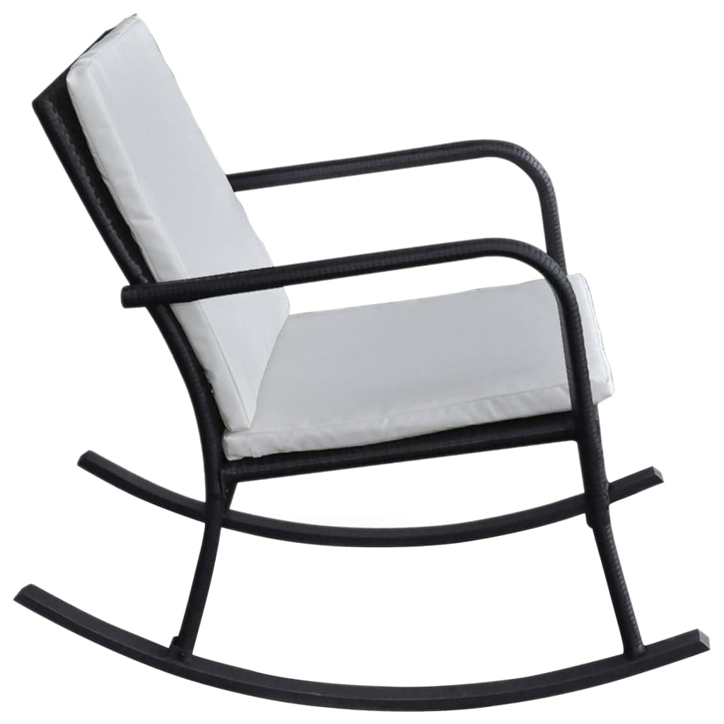 vidaXL Outdoor Rocking Chair with Comfortable Cushions, Weather-Resistant Black Poly Rattan Design, Powder-Coated Steel Frame, Ergonomic and Easy Assembly, Perfect for Patio or Garden