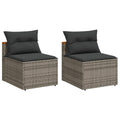 vidaXL Outdoor Patio Sofas 2 Pcs - Gray PE Rattan Armless Chairs with Cushions, Modular Seating for Garden/Deck