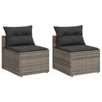 vidaXL Outdoor Patio Sofas 2 Pcs - Gray PE Rattan Armless Chairs with Cushions, Modular Seating for Garden/Deck