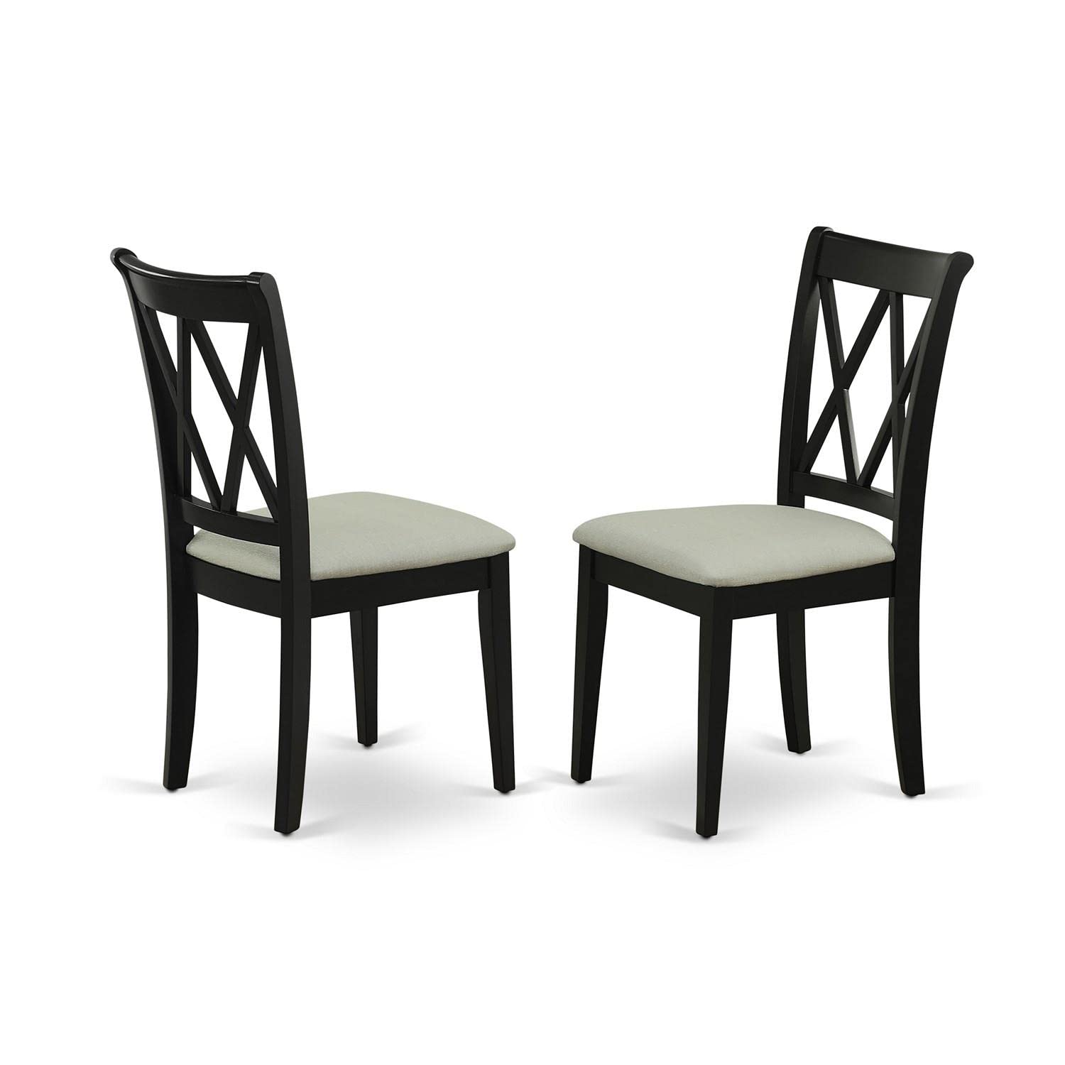 East West Furniture Clc-Blk-C Clarksville Dining Room Chairs - Linen Fabric Upholstered Wood Chairs, Set Of 2, Black