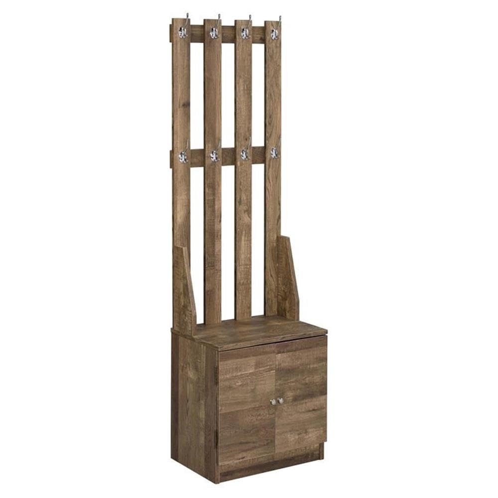 Acme Sanuye Wooden Hall Tree with 8 Hooks and 2 Doors in Weathered Oak