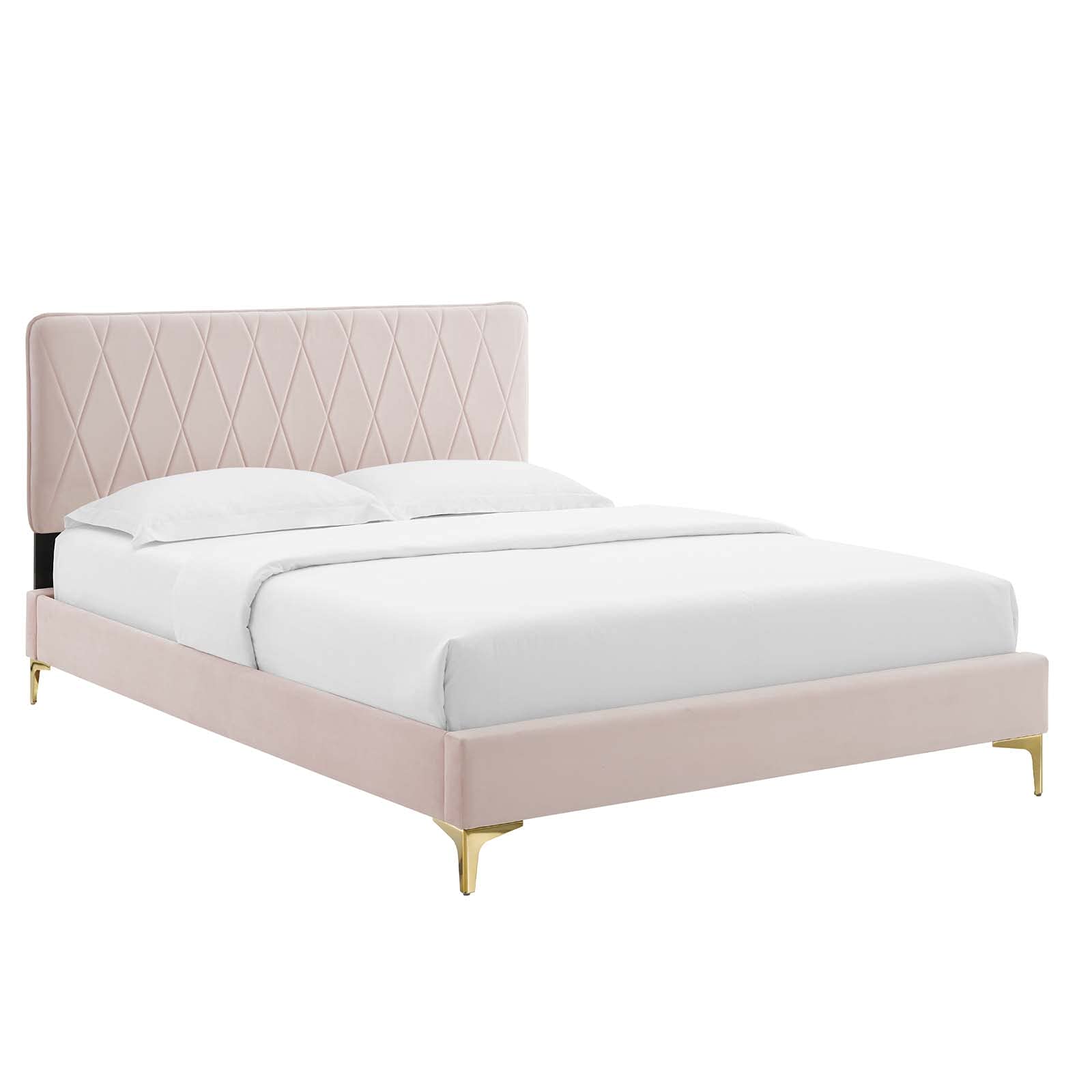 Modway Phillipa Performance Velvet Platform Bed with Gold Legs, King, Pink