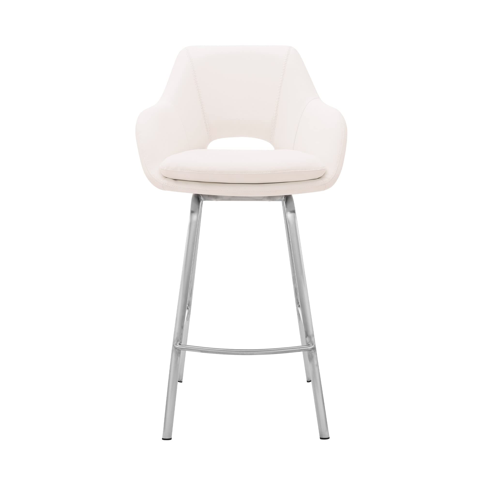 HomeRoots 26' White Faux Leather and Stainless Steel Swivel Counter Stool
