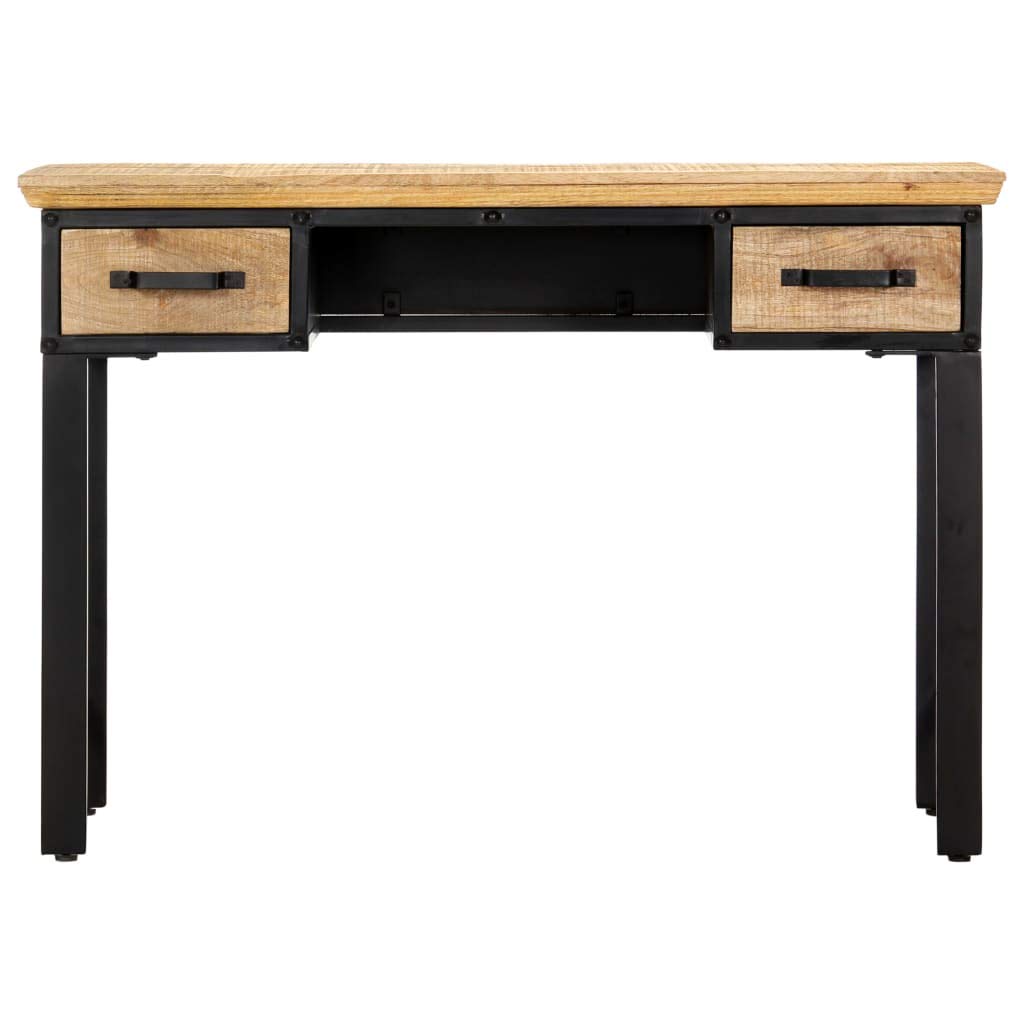 vidaXL Solid Mango Wood Rectangular Writing Table with 2 Drawers, Brown Industrial-Style Computer Desk for Home or Office Use
