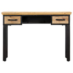 vidaXL Solid Mango Wood Rectangular Writing Table with 2 Drawers, Brown Industrial-Style Computer Desk for Home or Office Use