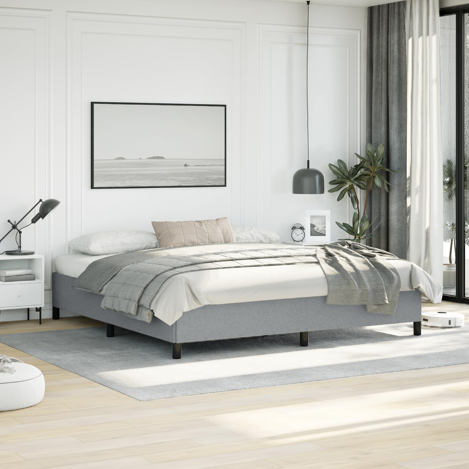 Vidaxl Bed Frame Light Gray 76''X79.9'' King Fabric