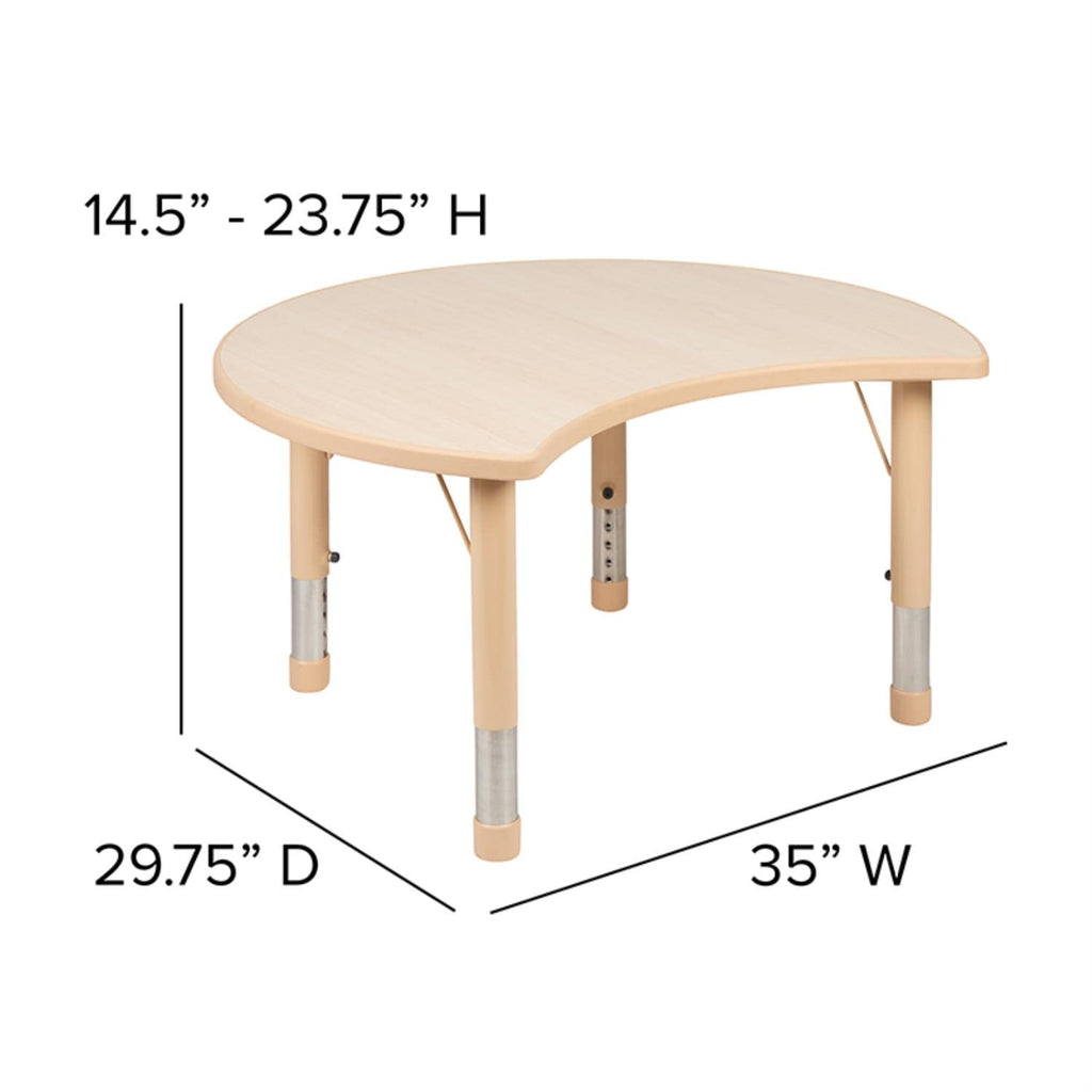 Flash Furniture Wren 25.125"W x 35.5"L Crescent Natural Plastic Height Adjustable Activity Table