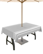 Queenker Outdoor Tablecloth With Umbrella Hole, Farmhouse Gray White Stripe Rectangle Tables Waterproof Tabletop Collection For