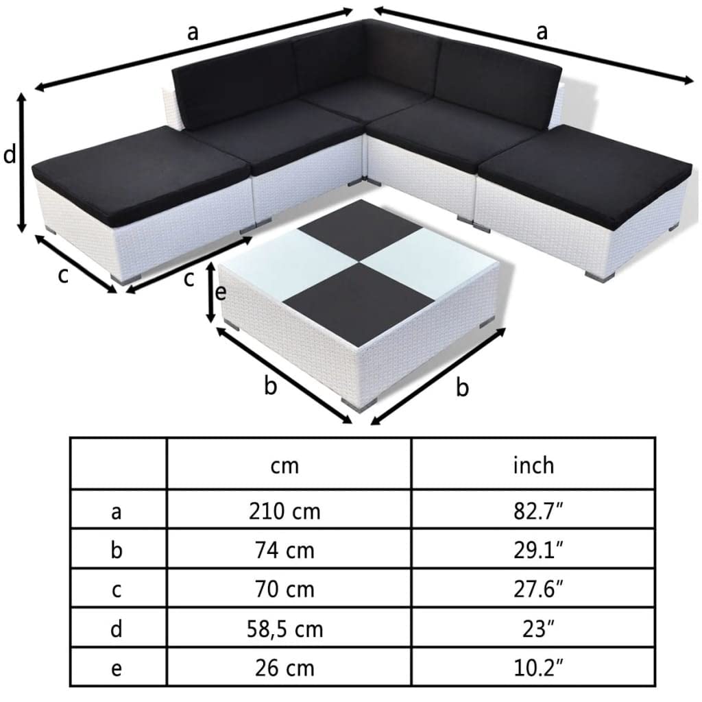 6 Piece Patio Lounge Set with Cushions Poly Rattan White