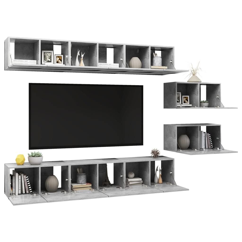 vidaXL 8X TV Cabinets Home Living Room Furniture TV Stand HiFi Stereo Cabinet Media Unit Entertainment Center Concrete Gray Engineered Wood