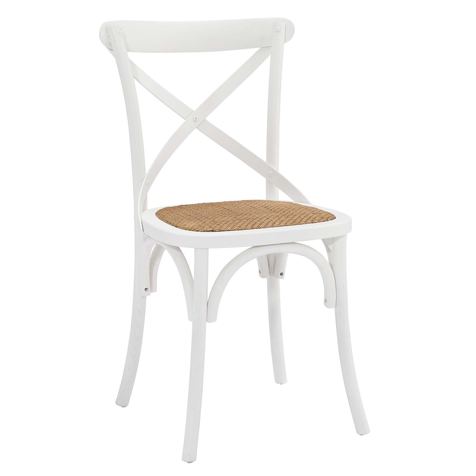 Modway Gear Rustic Modern Farmhouse Elm Wood Rattan Dining Chair in White