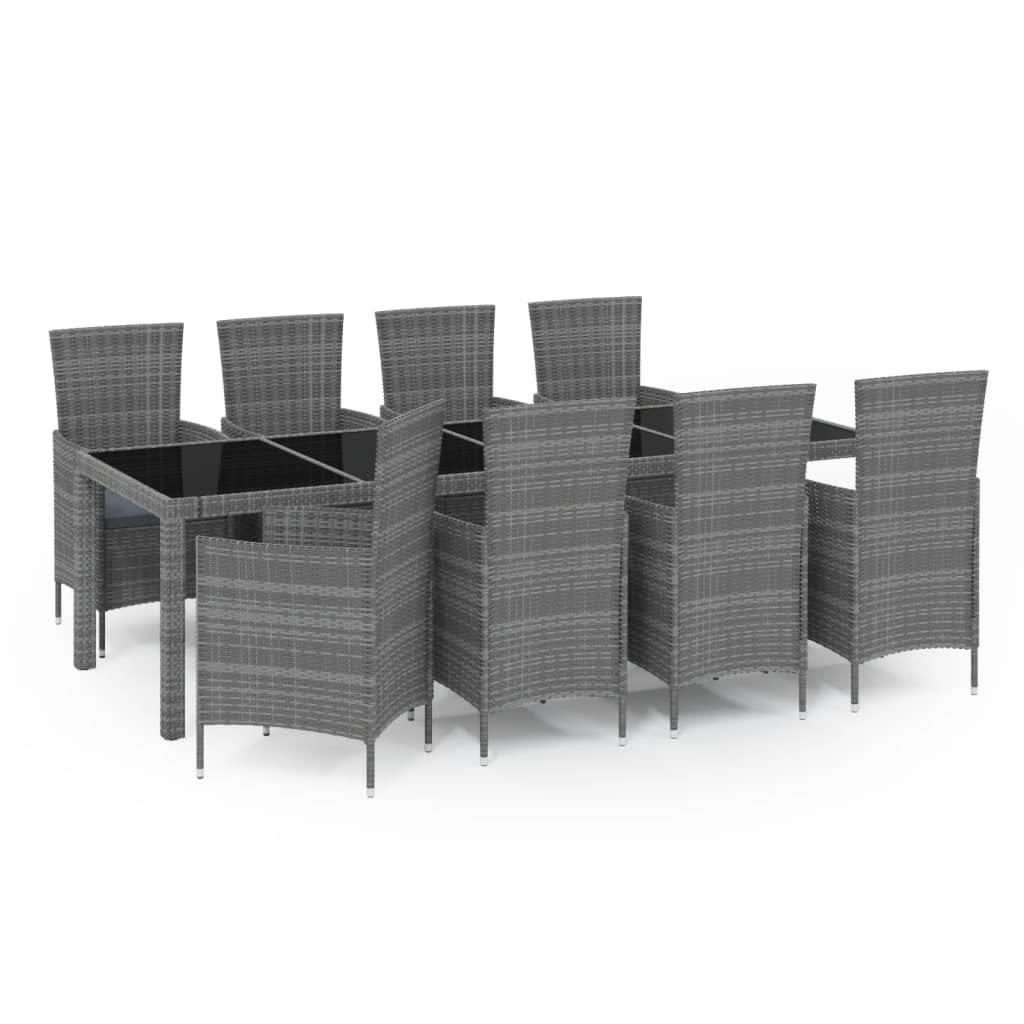 vidaXL Outdoor Poly Rattan Patio Dining Set - 9-Piece with Cushions, Gray/Black, Weather-Resistant, Powder-Coated Steel Frame, Garden/Deck Furniture